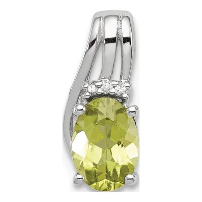 Sterling Silver Peridot & Diamond Oval Pendant