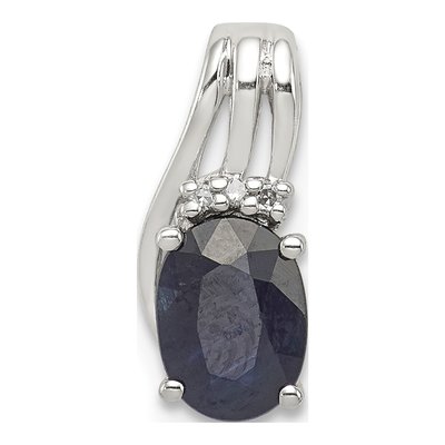 Sterling Silver Sapphire & Diamond Oval Pendant