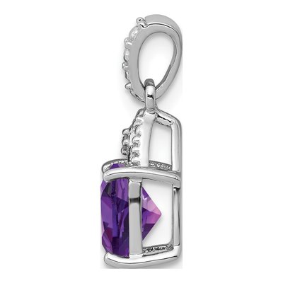 Sterling Silver Amethyst & Diamond Cushion Pendant – view 3