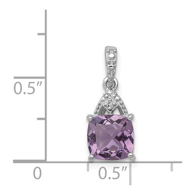 Sterling Silver Amethyst & Diamond Cushion Pendant – view 4