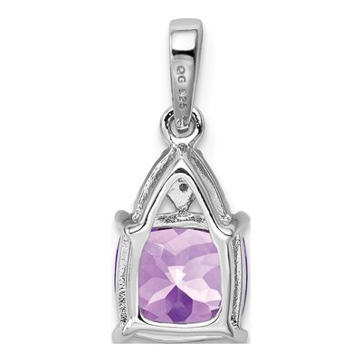 Sterling Silver Amethyst & Diamond Cushion Pendant – view 5