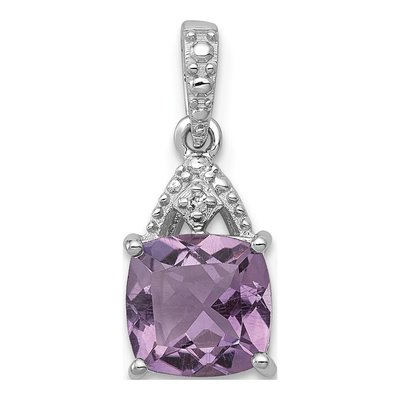 Sterling Silver Amethyst & Diamond Cushion Pendant