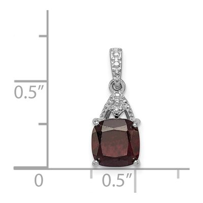 Sterling Silver Garnet & Diamond Cushion Pendant – view 4