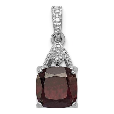 Sterling Silver Garnet & Diamond Cushion Pendant