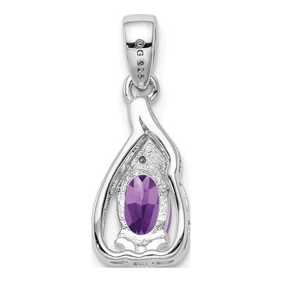 Sterling Silver Amethyst & Diamond Oval Pendant – view 4