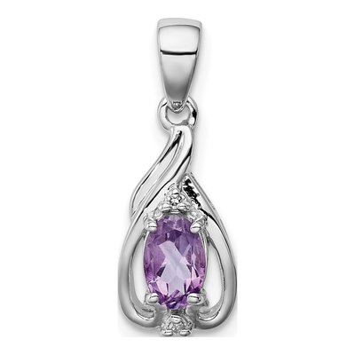 Sterling Silver Amethyst & Diamond Oval Pendant