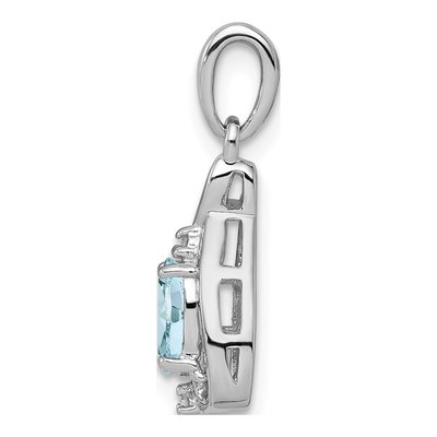 Sterling Silver Aquamarine & Diamond Oval Pendant – view 3