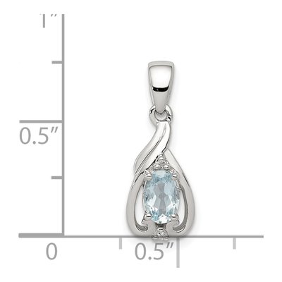 Sterling Silver Aquamarine & Diamond Oval Pendant – view 4