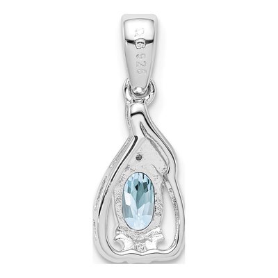 Sterling Silver Aquamarine & Diamond Oval Pendant – view 5