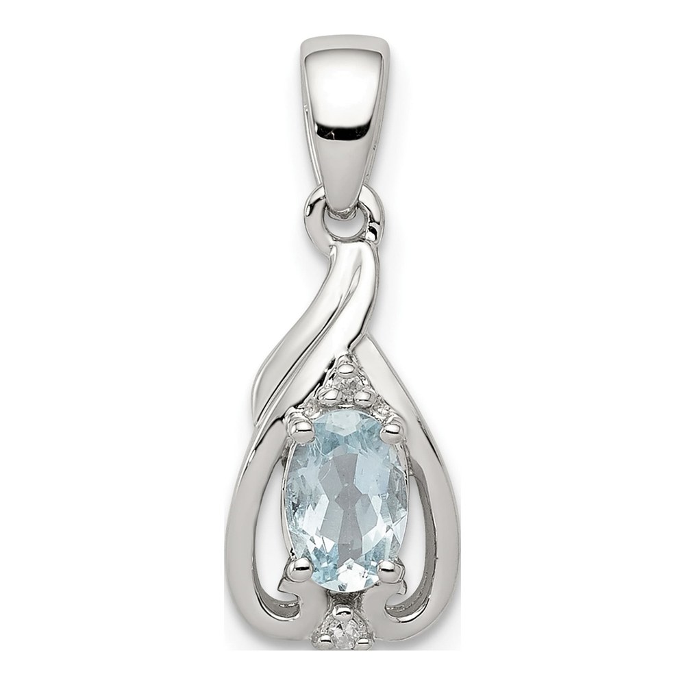 Sterling Silver Aquamarine & Diamond Oval Pendant