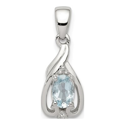 Sterling Silver Aquamarine & Diamond Oval Pendant