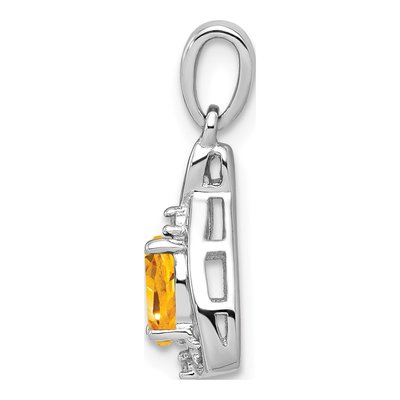Sterling Silver Citrine & Diamond Oval Pendant – view 3