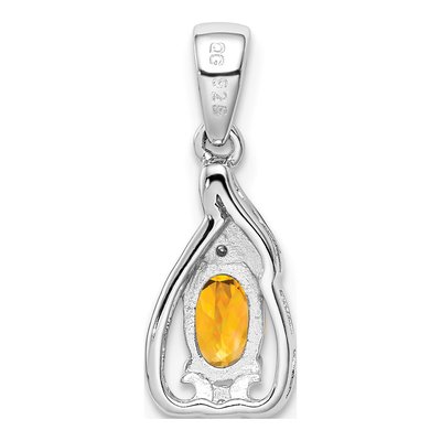 Sterling Silver Citrine & Diamond Oval Pendant – view 5