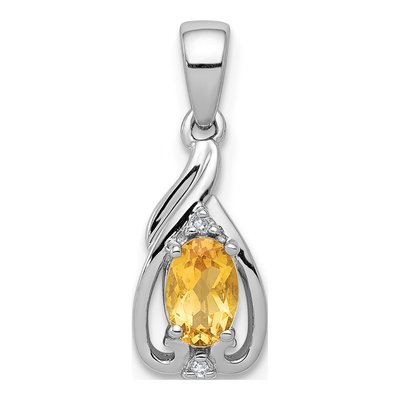 Sterling Silver Citrine & Diamond Oval Pendant