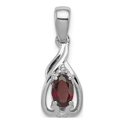 Sterling Silver Garnet & Diamond Oval Pendant