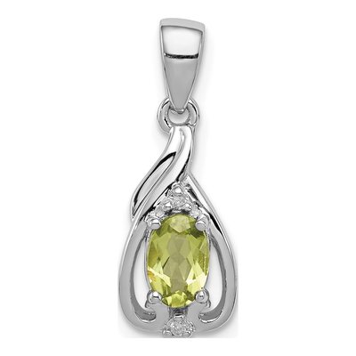 Sterling Silver Peridot & Diamond Oval Pendant