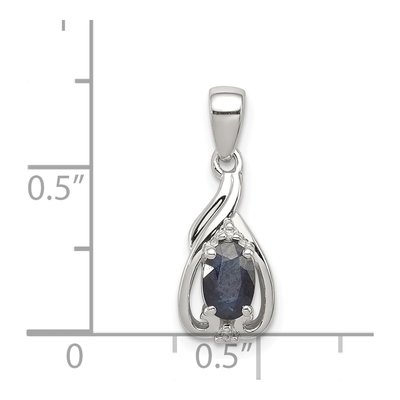 Sterling Silver Sapphire & Diamond Oval Pendant – view 4