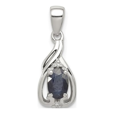 Sterling Silver Sapphire & Diamond Oval Pendant