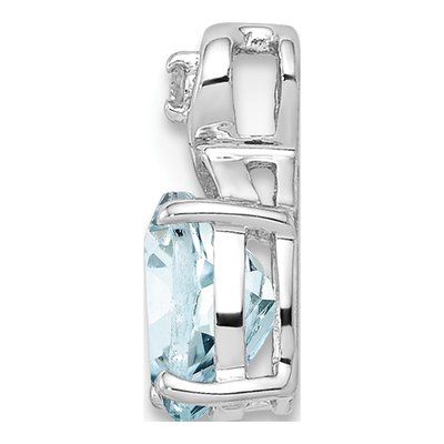 Sterling Silver Aquamarine & Diamond Oval Pendant – view 3