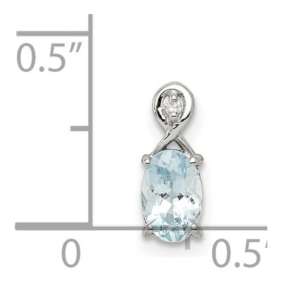 Sterling Silver Aquamarine & Diamond Oval Pendant – view 4