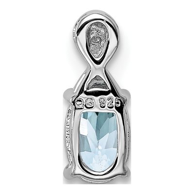 Sterling Silver Aquamarine & Diamond Oval Pendant – view 5