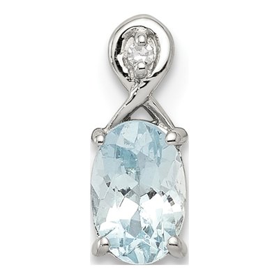 Sterling Silver Aquamarine & Diamond Oval Pendant