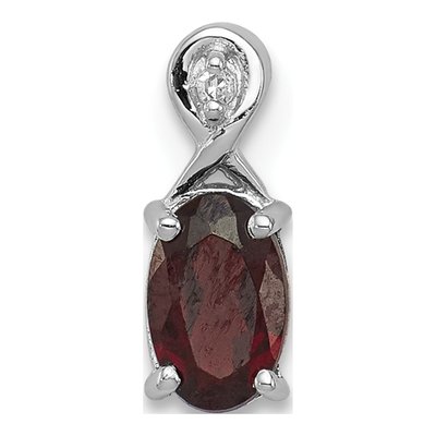 Sterling Silver Garnet & Diamond Oval Slide Pendant