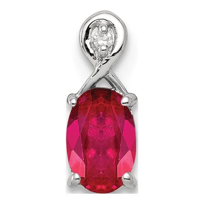 Sterling Silver Ruby & Diamond Oval Pendant