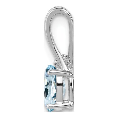Sterling Silver Aquamarine & Diamond Oval Pendant – view 3