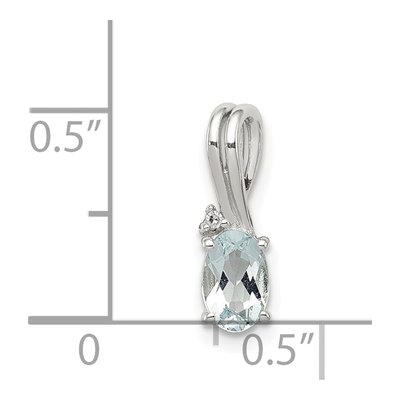 Sterling Silver Aquamarine & Diamond Oval Pendant – view 4