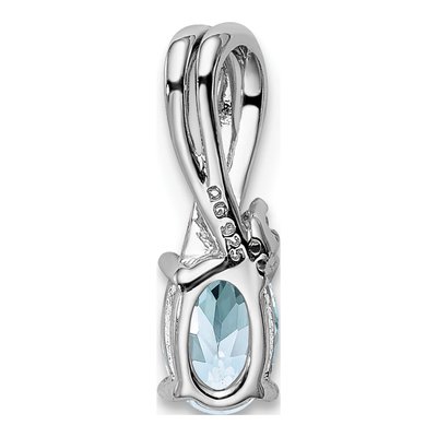 Sterling Silver Aquamarine & Diamond Oval Pendant – view 5