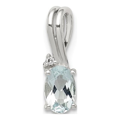 Sterling Silver Aquamarine & Diamond Oval Pendant