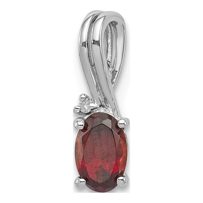 Sterling Silver Garnet & Diamond Oval Pendant