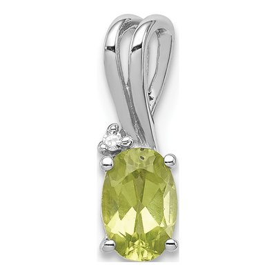Sterling Silver Peridot & Diamond Oval Pendant