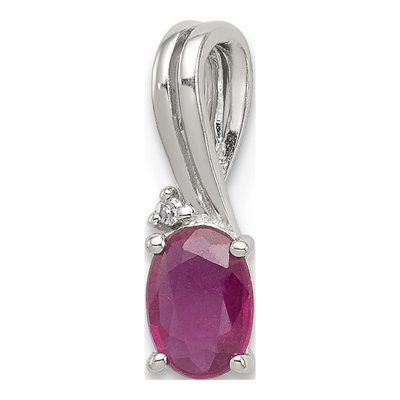 Sterling Silver Ruby & Diamond Oval Pendant