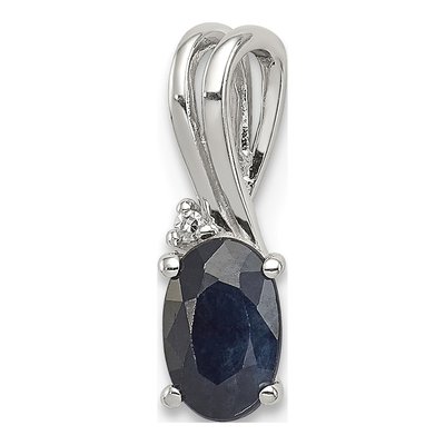 Sterling Silver Sapphire & Diamond Oval Pendant