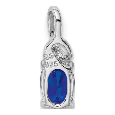 Sterling Silver Sapphire & Diamond Oval Pendant – view 4