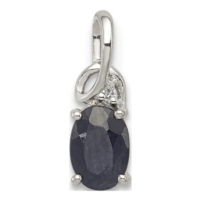 Sterling Silver Sapphire & Diamond Oval Pendant