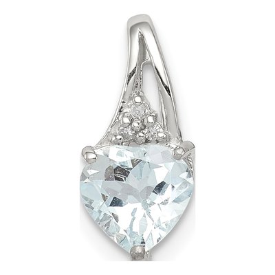 Sterling Silver Aquamarine & Diamond Heart Pendant