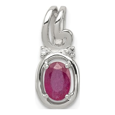 Sterling Silver Ruby & Diamond Oval Pendant