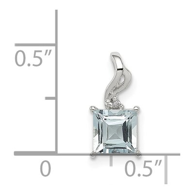Sterling Silver Aquamarine & Diamond Square Pendant – view 4