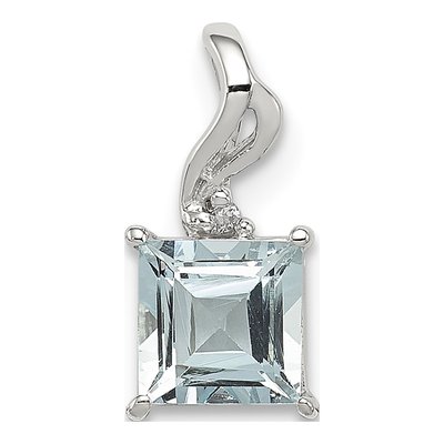 Sterling Silver Aquamarine & Diamond Square Pendant