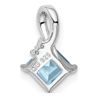 Sterling Silver Aquamarine & Diamond Square Pendant – view 4