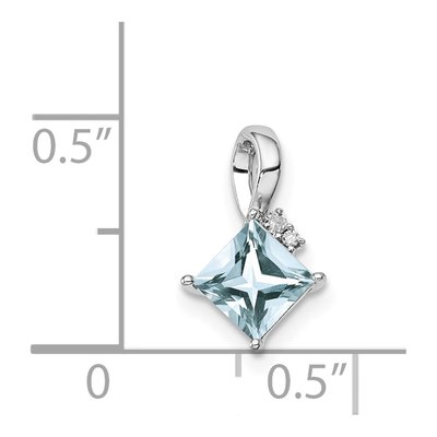 Sterling Silver Aquamarine & Diamond Square Pendant – view 5