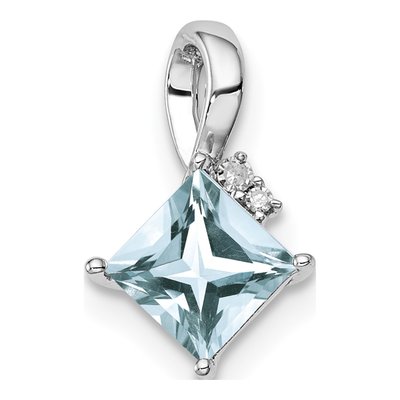 Sterling Silver Aquamarine & Diamond Square Pendant