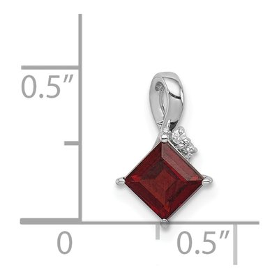 Sterling Silver Garnet & Diamond Square Pendant – view 4