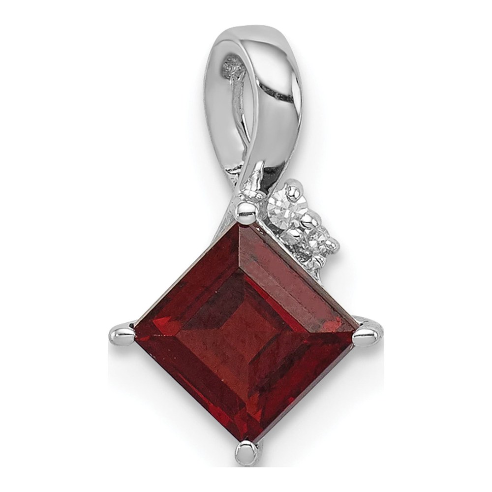Sterling Silver Garnet & Diamond Square Pendant