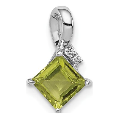 Sterling Silver Peridot & Diamond Square Pendant