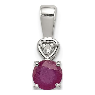 Sterling Silver Ruby & Diamond Round Pendant