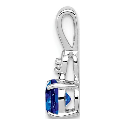 Sterling Silver Sapphire & Diamond Round Pendant – view 3